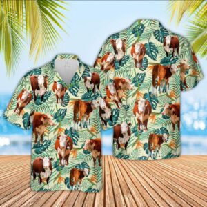 Farm Hawaiian Shirt, Hereford Green Pattern…