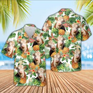 Farm Hawaiian Shirt, Hereford Pineapple Pattern…