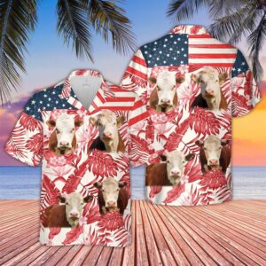 Farm Hawaiian Shirt, Hereford Red Floral…