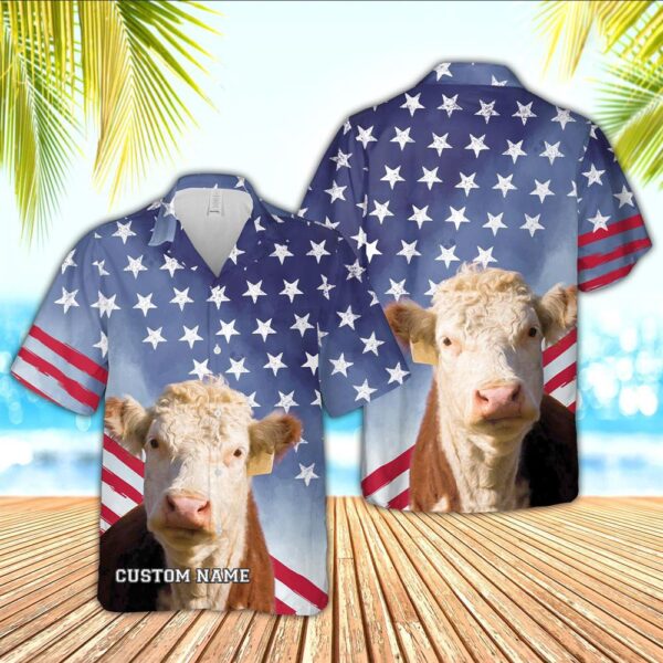 Farm Hawaiian Shirt, Hereford Star Pattern Customized Name 3D Hawaiian Shirt, Animal Hawaiian Shirt