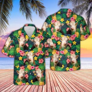 Farm Hawaiian Shirt, Hereford Summer Pattern…