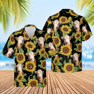 Farm Hawaiian Shirt, Hereford Sunflower Hawaiian…