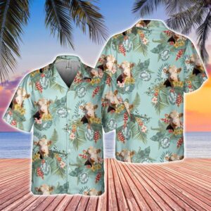 Farm Hawaiian Shirt, Hereford Tropical Flowers…