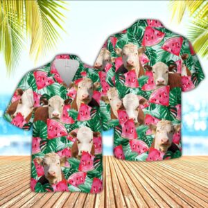 Farm Hawaiian Shirt, Hereford Watermelon 3D…