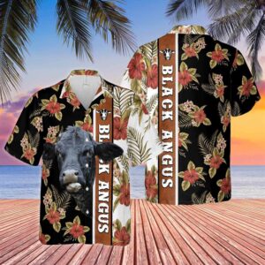 Farm Hawaiian Shirt, Hibiscus Flowers Black…