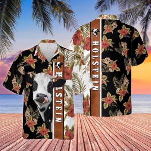 Farm Hawaiian Shirt, Hibiscus Flowers Holstein…