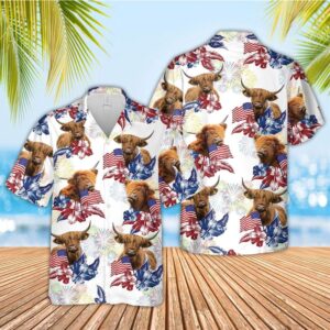 Farm Hawaiian Shirt, Highland American Flowers…