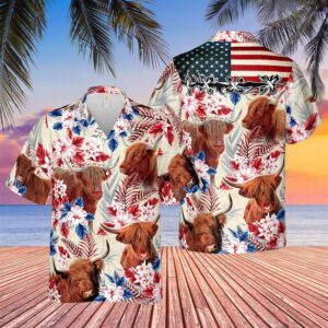 Farm Hawaiian Shirt, Highland Cattle American…