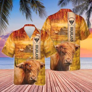 Farm Hawaiian Shirt, Highland Cattle Breed…