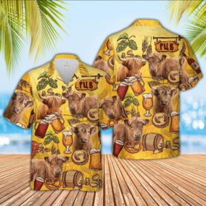 Farm Hawaiian Shirt, Highland Cattle Drink…