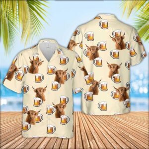 Farm Hawaiian Shirt, Highland Cattle Drink…