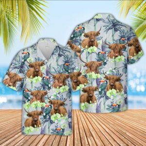 Farm Hawaiian Shirt, Highland Cattle Flower…