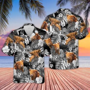 Farm Hawaiian Shirt, Highland Cattle Grey…