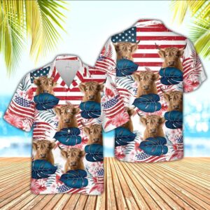 Farm Hawaiian Shirt, Highland Cattle Hibiscus…