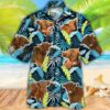 Farm Hawaiian Shirt, Highland Cattle Jungle Leaves All Over Printed 3D Hawaiian Shirt, Animal Hawaiian Shirt