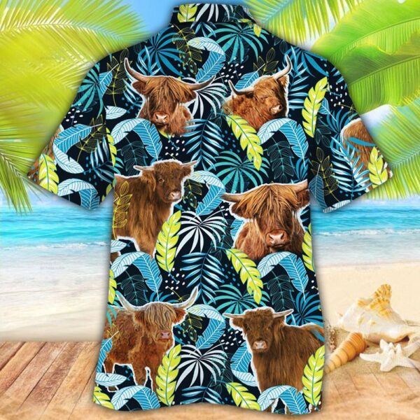 Farm Hawaiian Shirt, Highland Cattle Jungle Leaves All Over Printed 3D Hawaiian Shirt, Animal Hawaiian Shirt