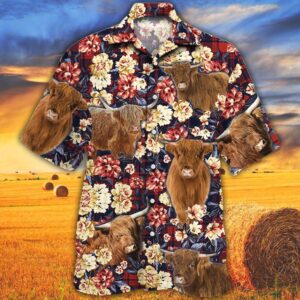 Farm Hawaiian Shirt, Highland Cattle Red…