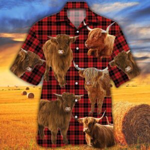 Farm Hawaiian Shirt, Highland Cattle Red…