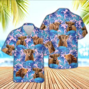 Farm Hawaiian Shirt, Highland Cattle Tropical…