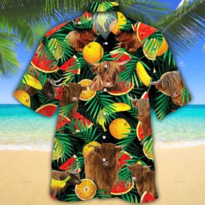 Farm Hawaiian Shirt, Highland Cattle Tropical…