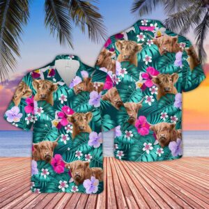 Farm Hawaiian Shirt, Highland Cattle Tropical…