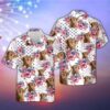 Farm Hawaiian Shirt, Highland Cattle Us Flag Flower Pattern 3D Hawaiian Shirt, Summer Gift, Animal Hawaiian Shirt