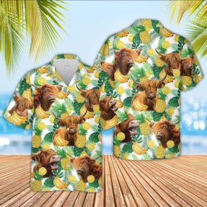 Farm Hawaiian Shirt, Highland Cattle White…