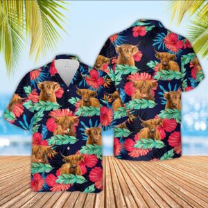 Farm Hawaiian Shirt, Highland Face Tropical…