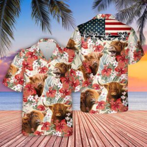 Farm Hawaiian Shirt, Highland Hibicus Floral…