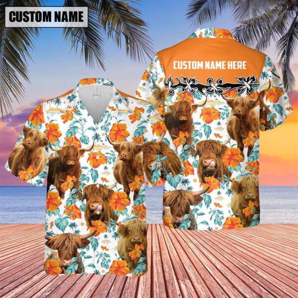 Farm Hawaiian Shirt, Highland Hibiscus Floral Custom Name 3D Hawaiian Shirt, Animal Hawaiian Shirt