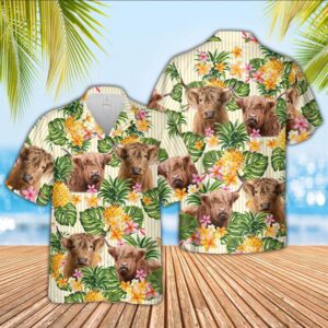 Farm Hawaiian Shirt, Highland Pineapple Pattern…