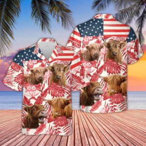 Farm Hawaiian Shirt, Highland Red Floral…