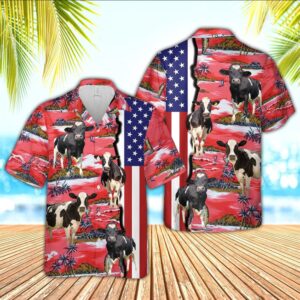 Farm Hawaiian Shirt, Holstein American Flag…