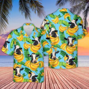 Farm Hawaiian Shirt, Holstein Banana Pattern…