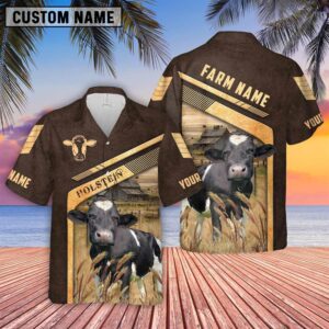 Farm Hawaiian Shirt, Holstein Brown Pattern…