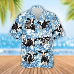 Farm Hawaiian Shirt, Holstein Cattle Blue…