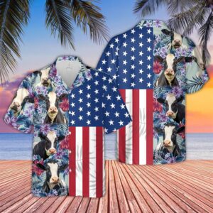 Farm Hawaiian Shirt, Holstein Cattle Flower…