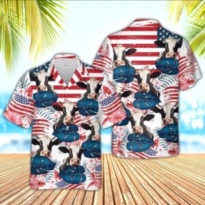 Farm Hawaiian Shirt, Holstein Cattle Hibiscus…