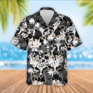 Farm Hawaiian Shirt, Holstein Cattle Palm…