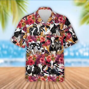 Farm Hawaiian Shirt, Holstein Cattle Red…