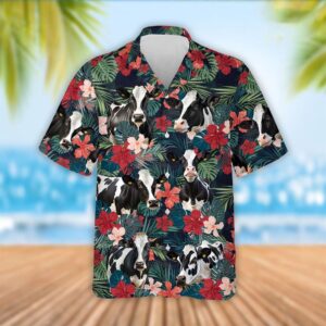 Farm Hawaiian Shirt, Holstein Cattle Red…