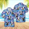 Farm Hawaiian Shirt, Holstein Cattle Tropical Blue Palm Leaves Hawaiian Shirt, Animal Hawaiian Shirt