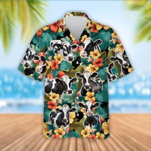 Farm Hawaiian Shirt, Holstein Cattle Tropical…