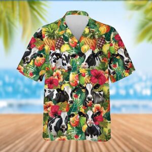 Farm Hawaiian Shirt, Holstein Cattle Tropical…