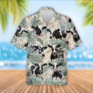 Farm Hawaiian Shirt, Holstein Cattle Tropical…