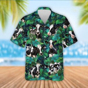 Farm Hawaiian Shirt, Holstein Cattle Tropical…