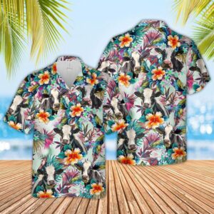 Farm Hawaiian Shirt, Holstein Colorful Leaf…