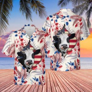 Farm Hawaiian Shirt, Holstein Face Hibiscus…