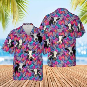 Farm Hawaiian Shirt, Holstein Face Leaf…