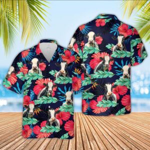 Farm Hawaiian Shirt, Holstein Face Tropical…